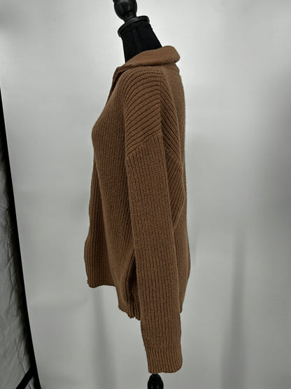 Women’s Brown Zip-Up Knit Cardigan with Lapel size xl