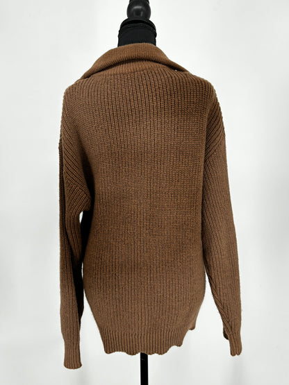 Women’s Brown Zip-Up Knit Cardigan with Lapel size xl
