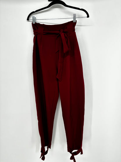 Women’s Deep Red High-Waisted Wide-Leg Pants with Belt – Size S