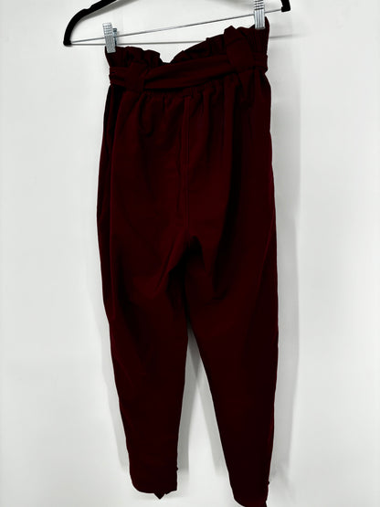 Women’s Deep Red High-Waisted Wide-Leg Pants with Belt – Size S