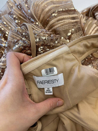 Elegant Spaghetti Straps Graphic Sequin Formal Prom Dress Size M