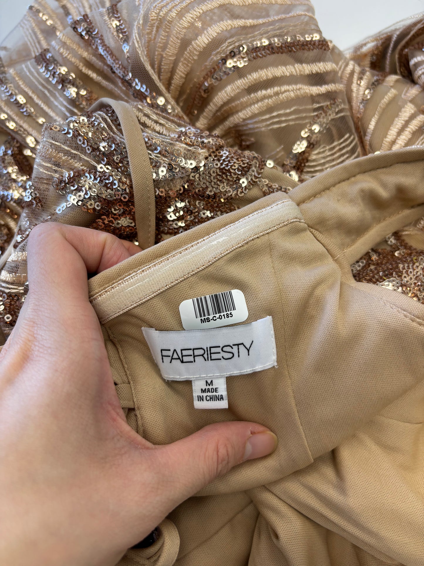 Women’s Gold Strapless Evening Gown –  Size m