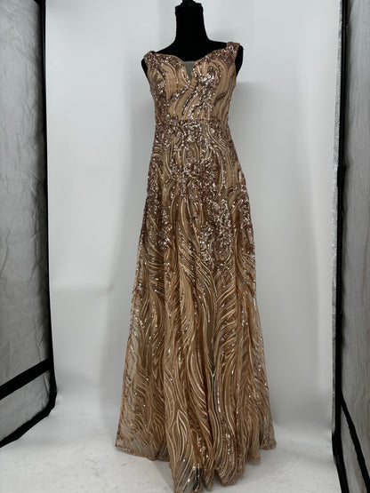 Elegant Spaghetti Straps Graphic Sequin Formal Prom Dress Size M