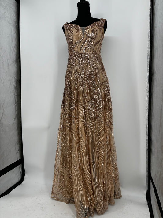 Women’s Gold Strapless Evening Gown –  Size m
