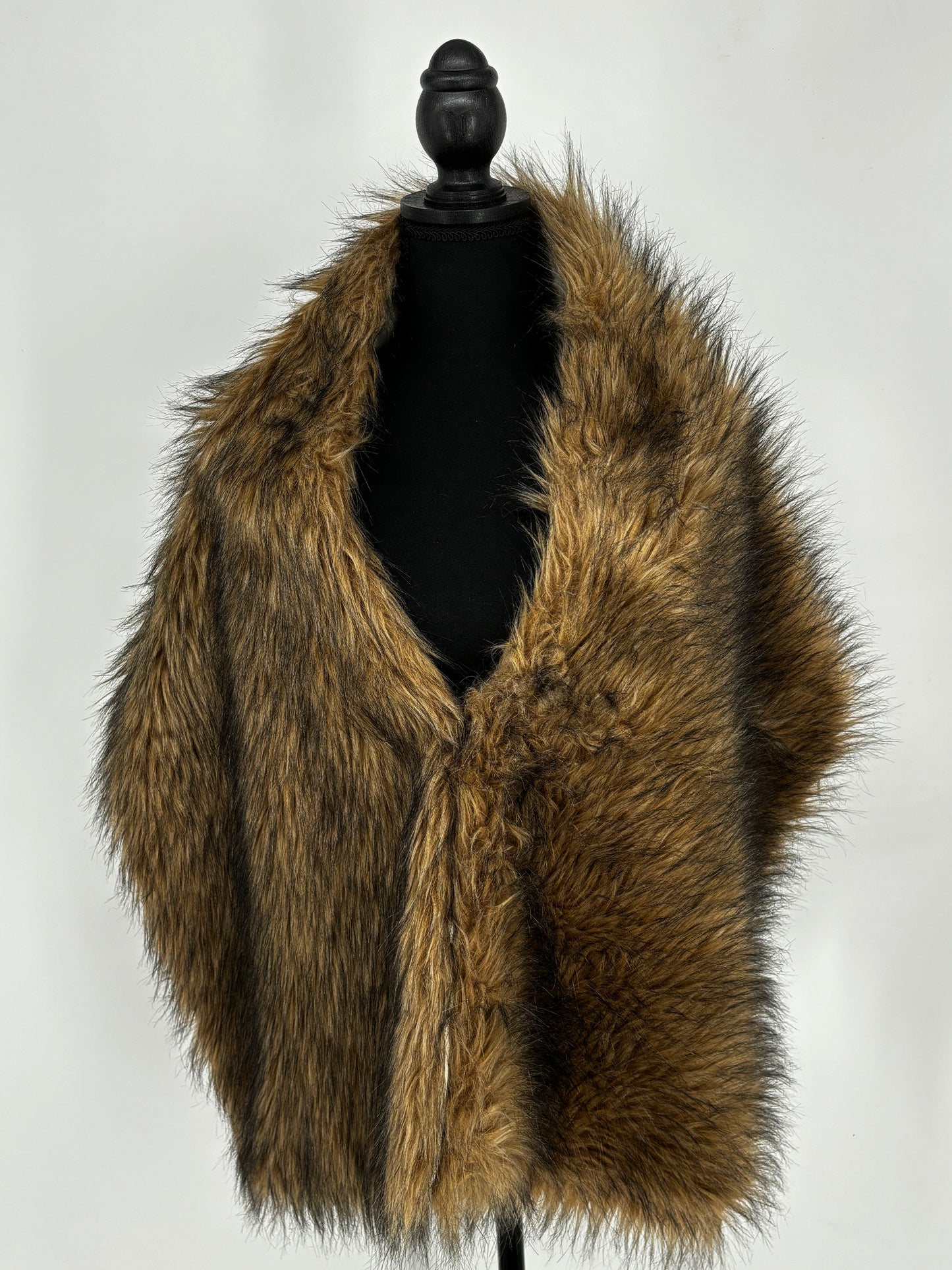 Women’s Brown and Black Long Faux Fur Coat – Size no