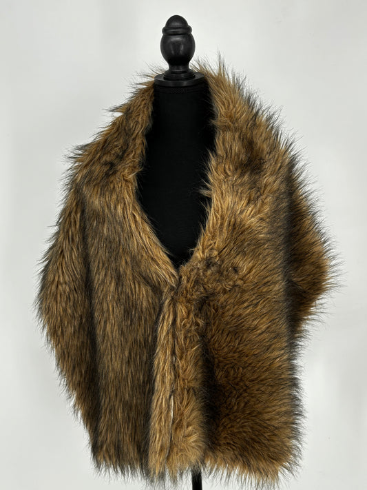 Women’s Brown and Black Long Faux Fur Coat – Size no