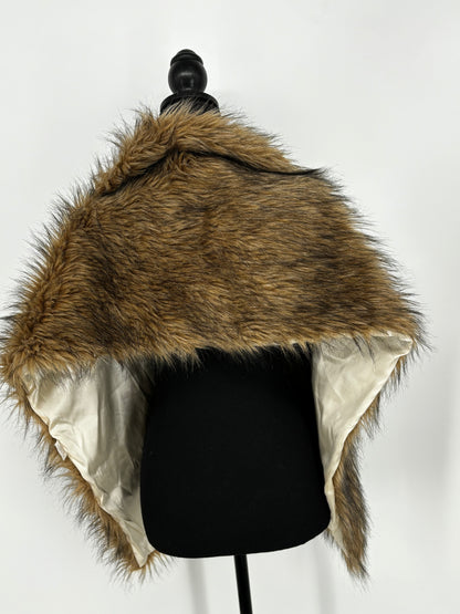 Women’s Brown and Black Long Faux Fur Coat – Size no