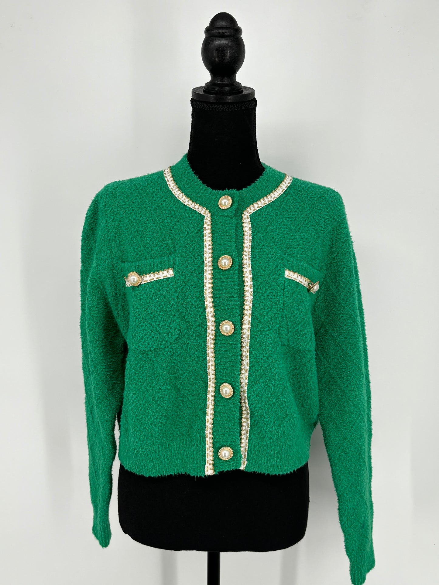 Women’s Green Trimmed Knit Cardigan size 2