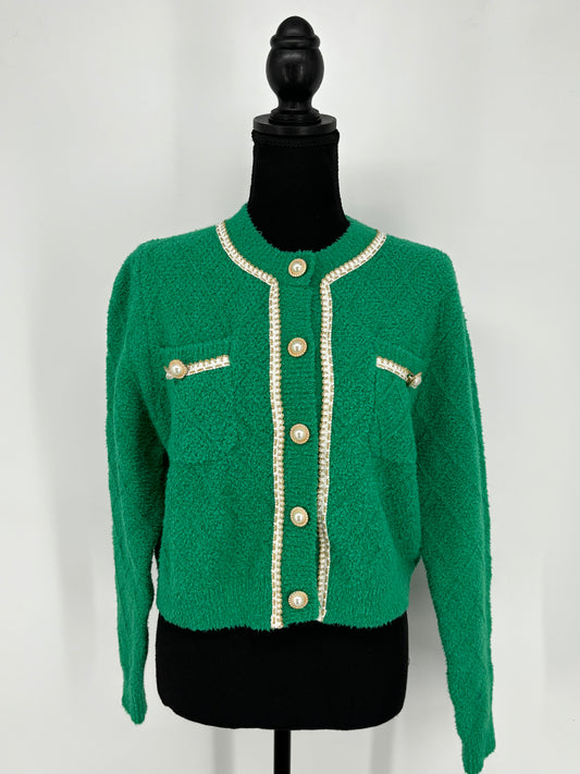 Women’s Green Trimmed Knit Cardigan size 2