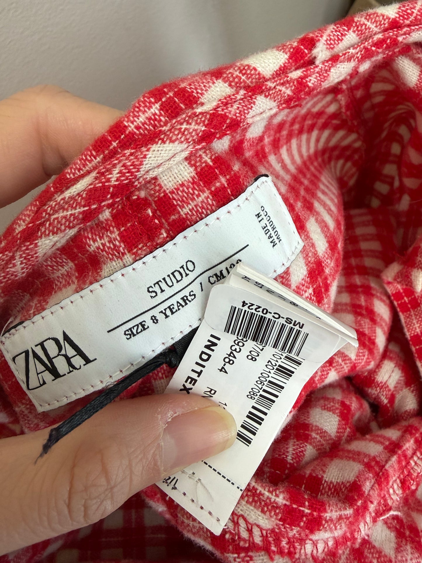 ZARA Girls’ Red and White Checkered Shirt – Size 8 Years