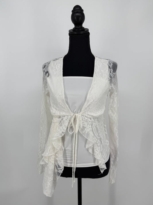 Women’s White Lace Hollow-Out Top – Size S