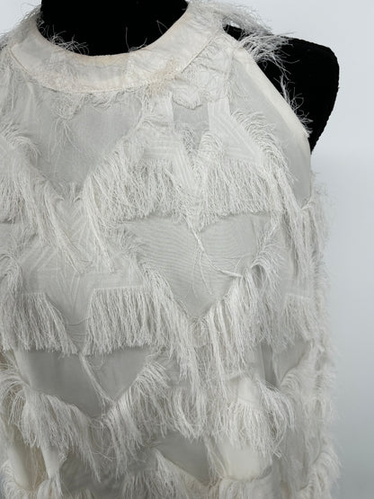Women’s White Sleeveless Top with Fringe Details size m