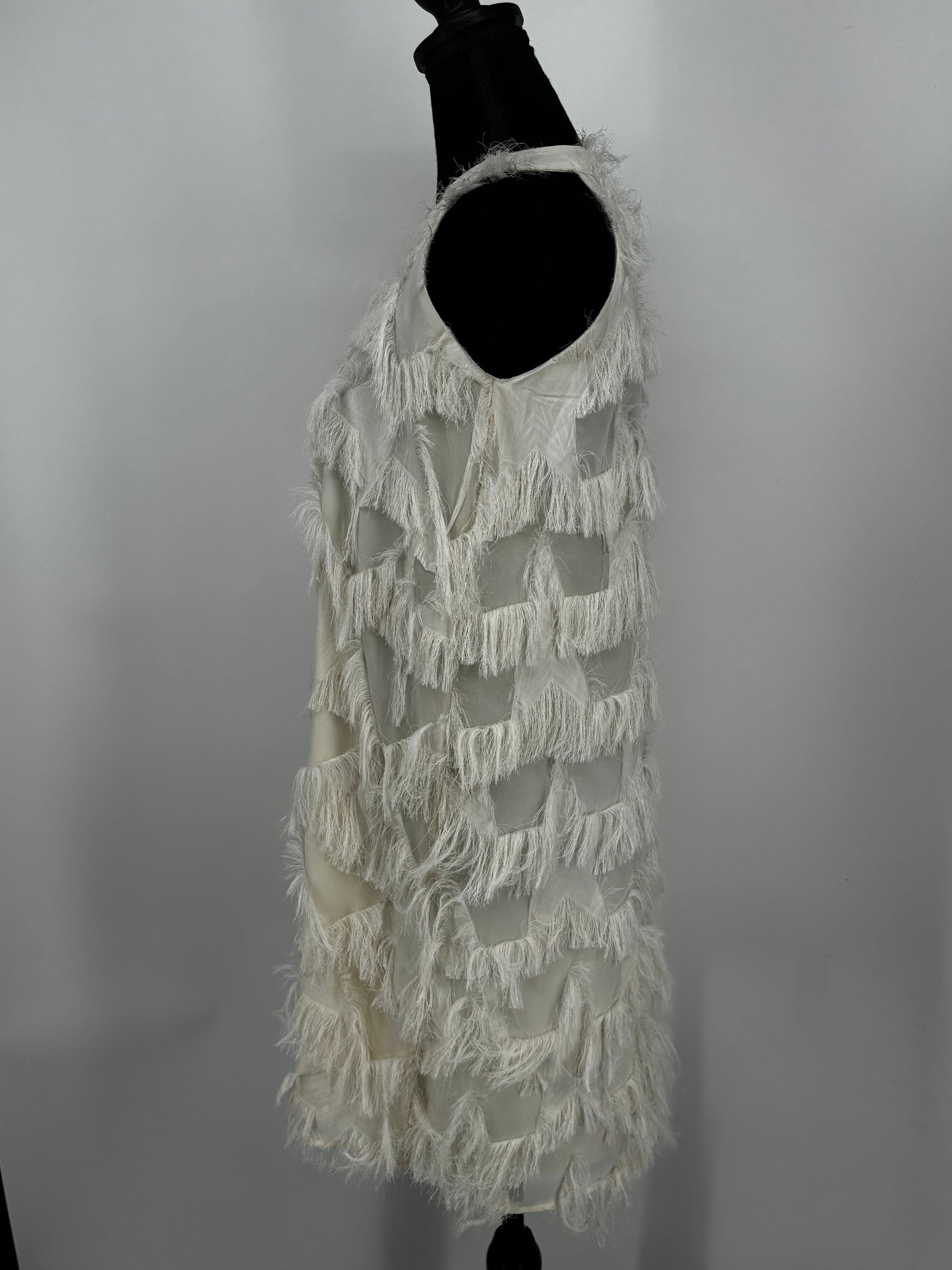 Women’s White Sleeveless Top with Fringe Details size m