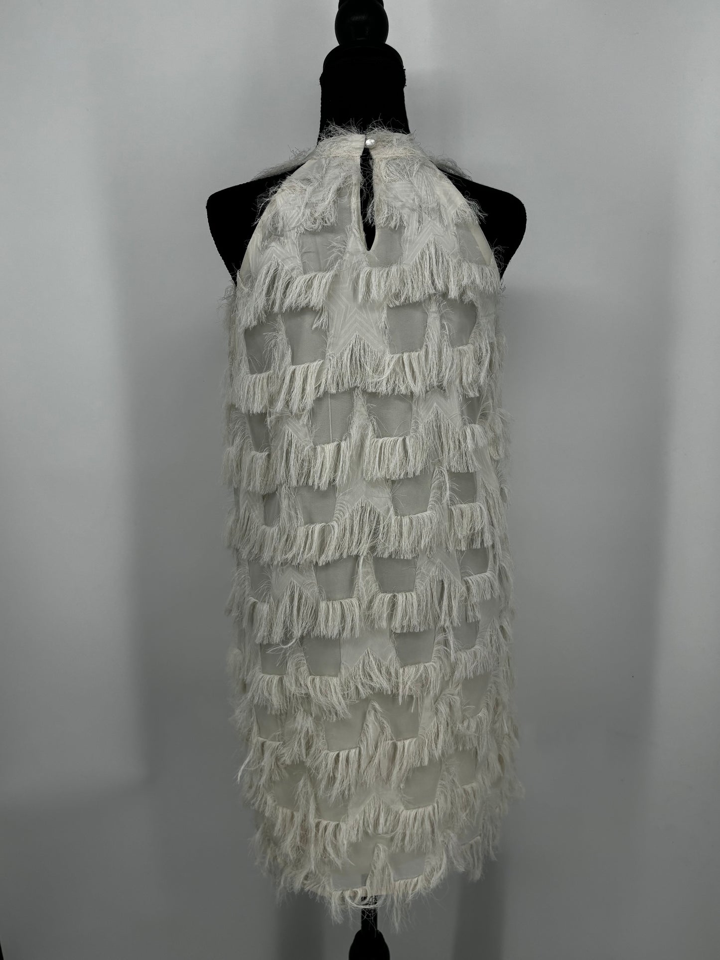Women’s White Sleeveless Top with Fringe Details size m