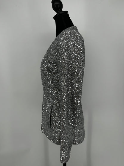 Zara Women’s Silver Sequin V-Neck Blazer size s
