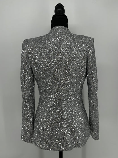Zara Women’s Silver Sequin V-Neck Blazer size s