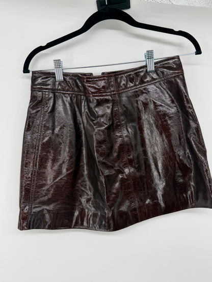 Women's Glossy Brown Leather Mini Skirt – Size S