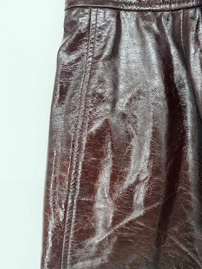 Women's Glossy Brown Leather Mini Skirt – Size S