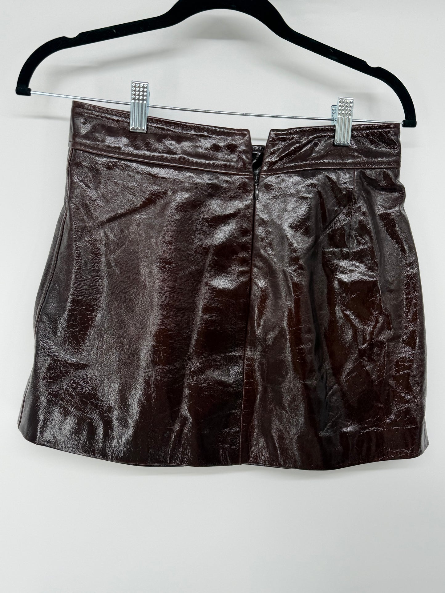 Women's Glossy Brown Leather Mini Skirt – Size S