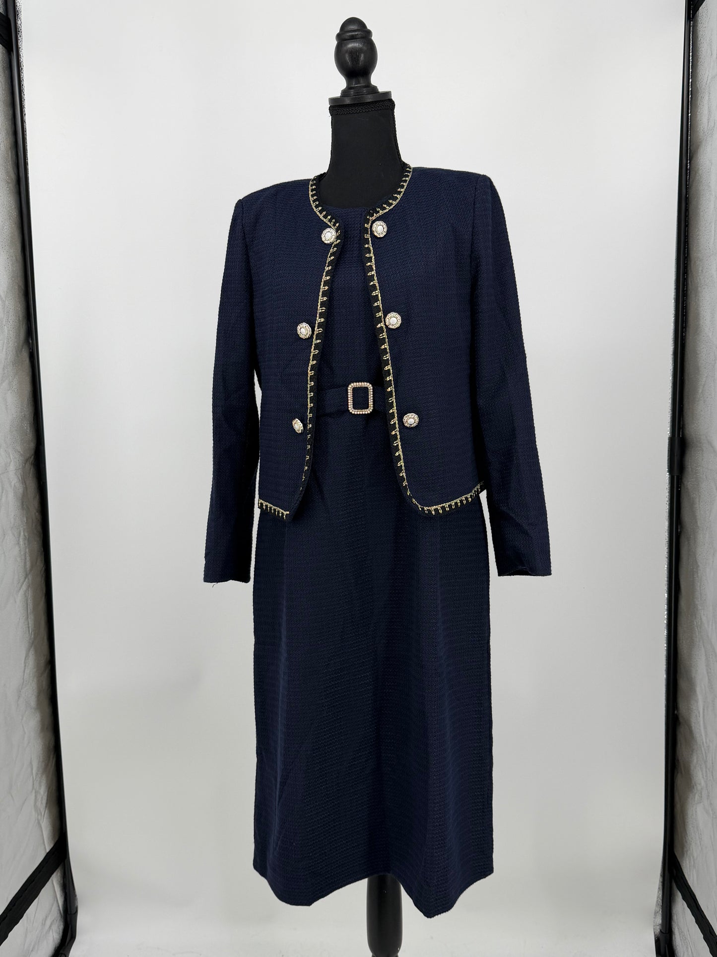 Women's Linen Dress Set – Dark Blue, Size 3XL