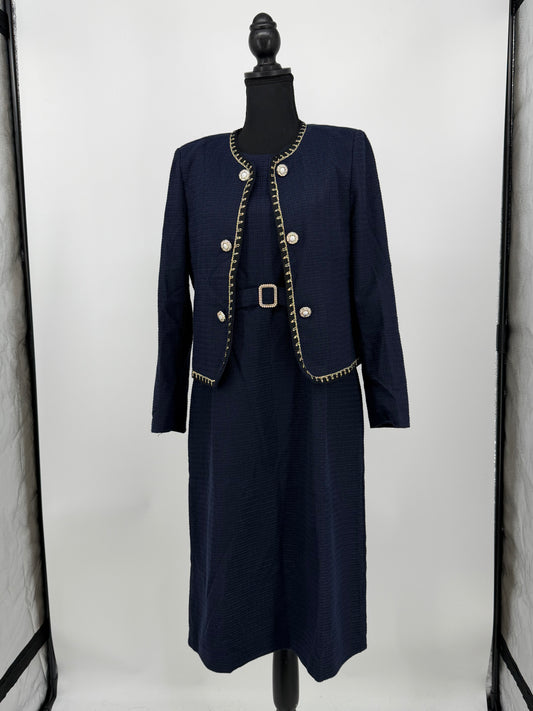 Women's Linen Dress Set – Dark Blue, Size 3XL