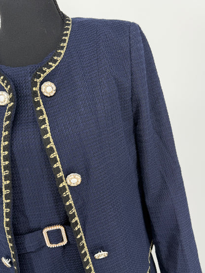 Women's Linen Dress Set – Dark Blue, Size 3XL