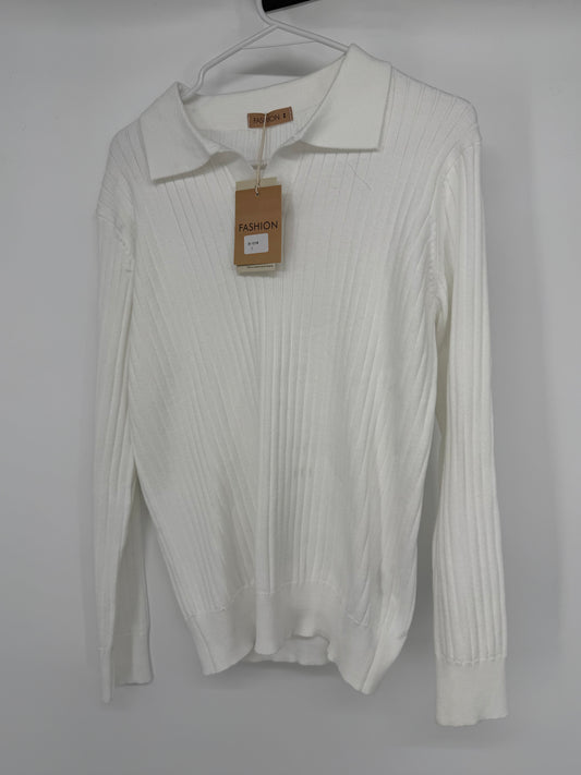 Men's White Long Sleeve Knit Sweater – Size L