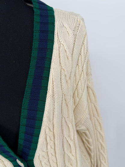 ZARA Women's Knit Cardigan – Cream & Dark Green, Size S