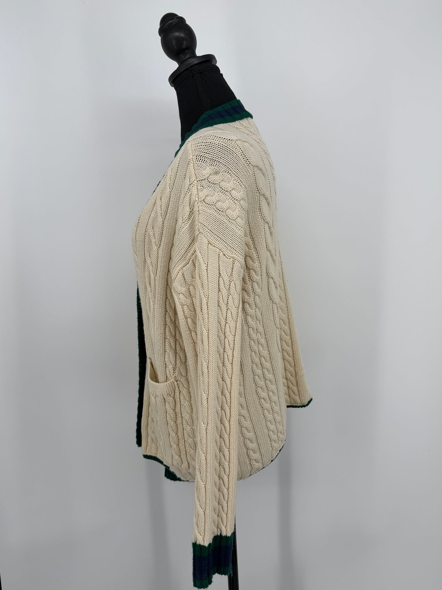 ZARA Women's Knit Cardigan – Cream & Dark Green, Size S