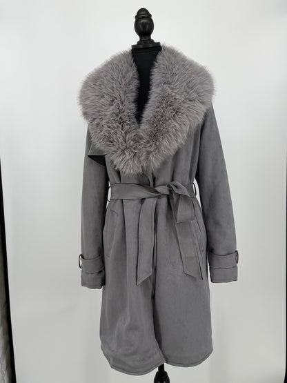 Women's Gray Fur Collar Coat – Size S