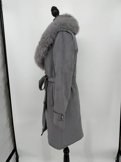 Women's Gray Fur Collar Coat – Size S