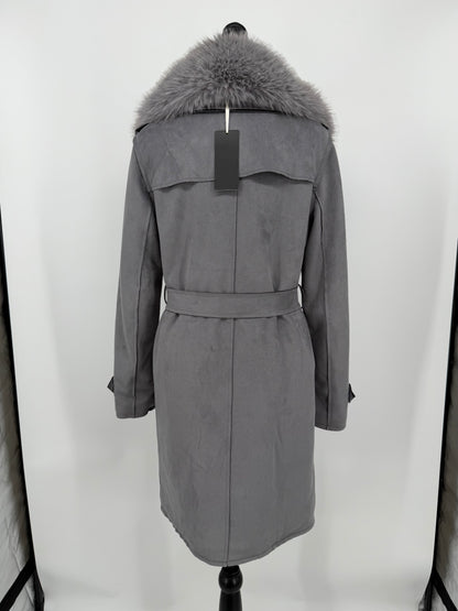 Women's Gray Fur Collar Coat – Size S