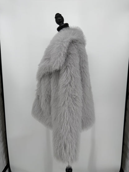 Women's Gray Faux Fur Jacket – Size M