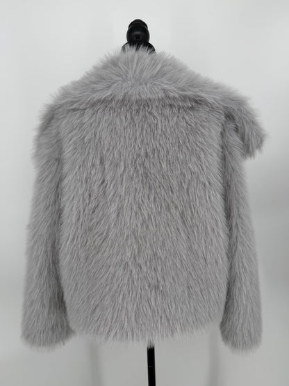Women's Gray Faux Fur Jacket – Size M