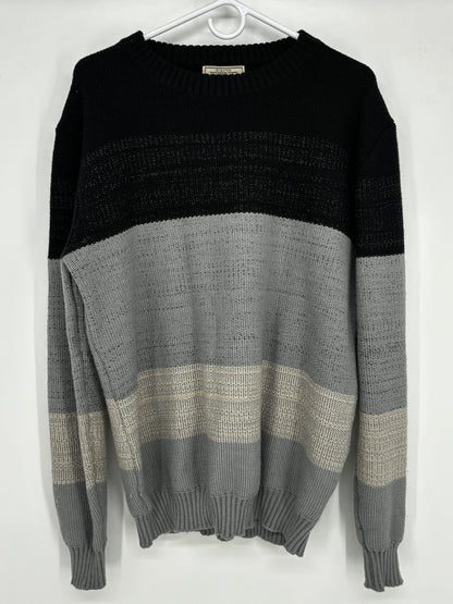 Men’s Black White and Gray Striped Sweater size l