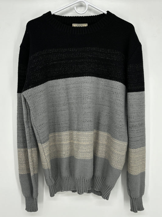 Men’s Black White and Gray Striped Sweater size l