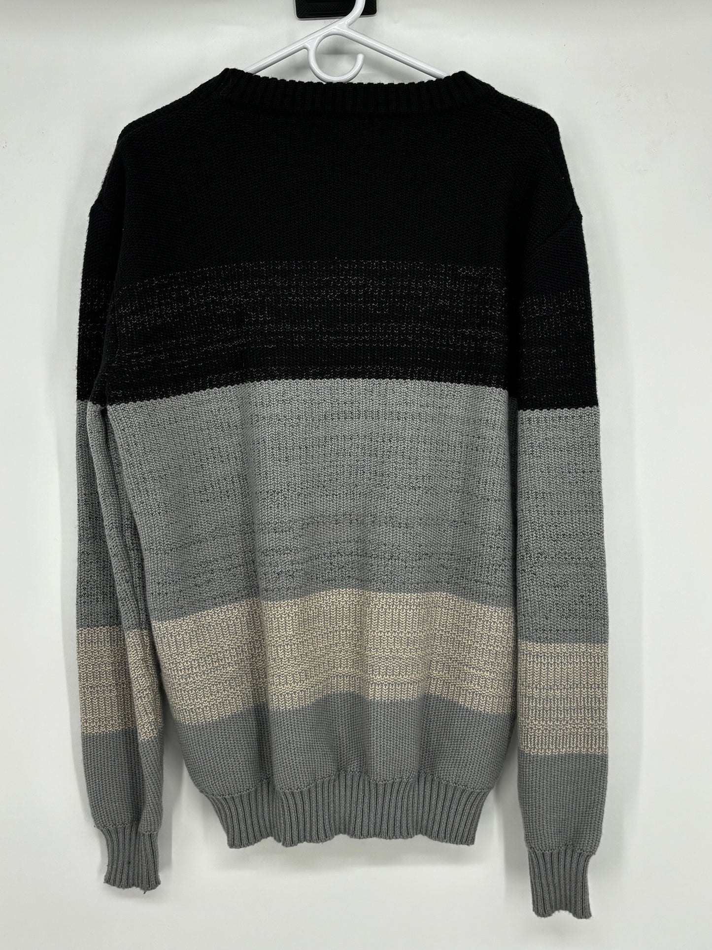 Men’s Black White and Gray Striped Sweater size l