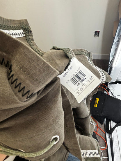 Dark Green Linen Long Sleeve Dress – Size M