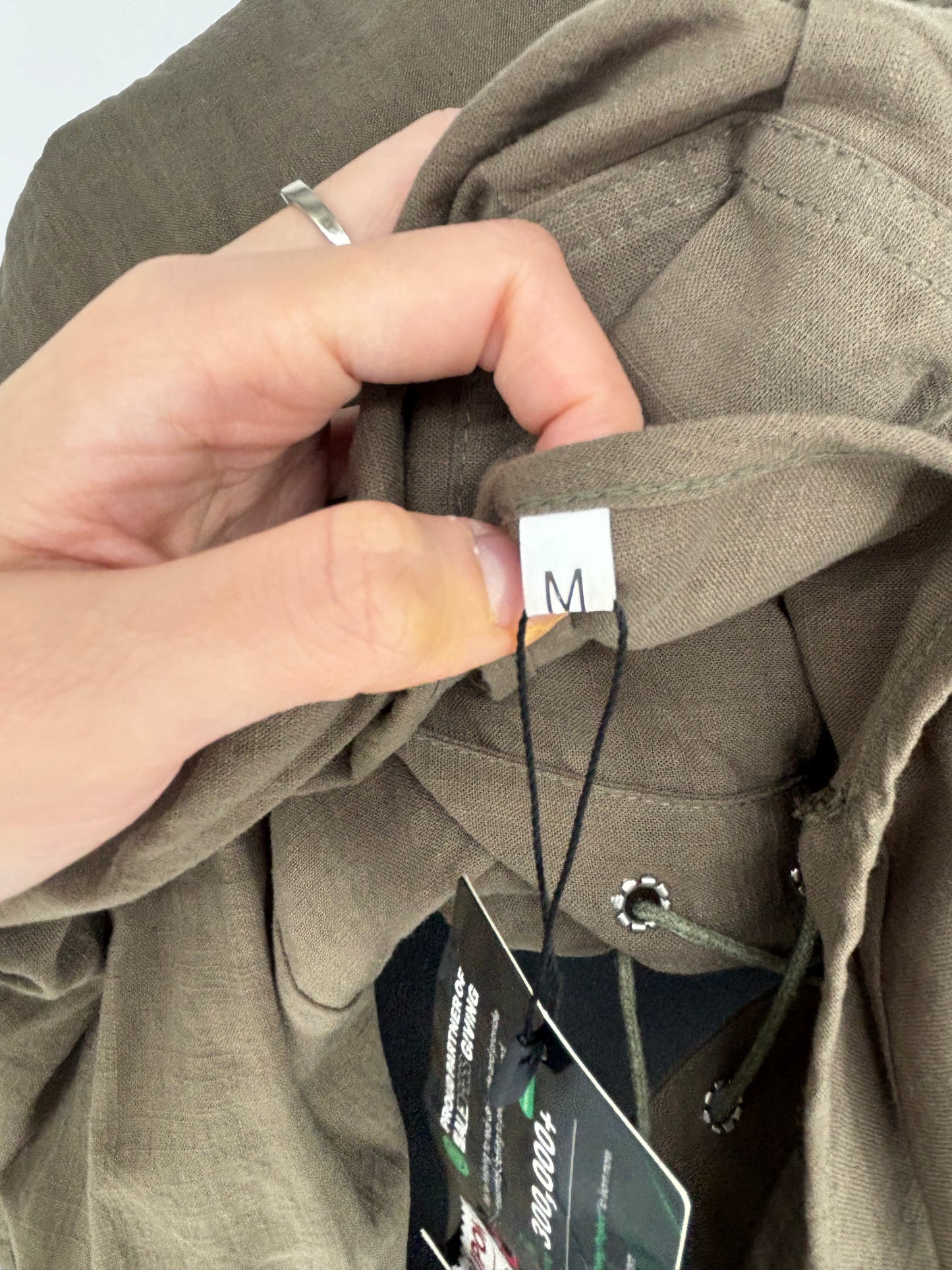 Dark Green Linen Long Sleeve Dress – Size M