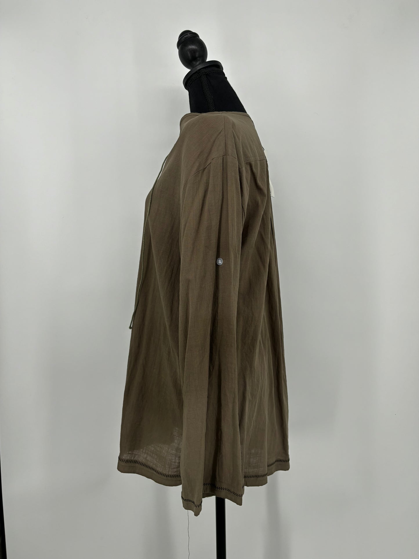 Dark Green Linen Long Sleeve Dress – Size M