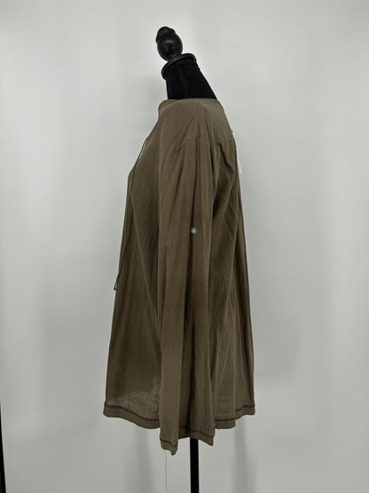 Dark Green Linen Long Sleeve Dress – Size M