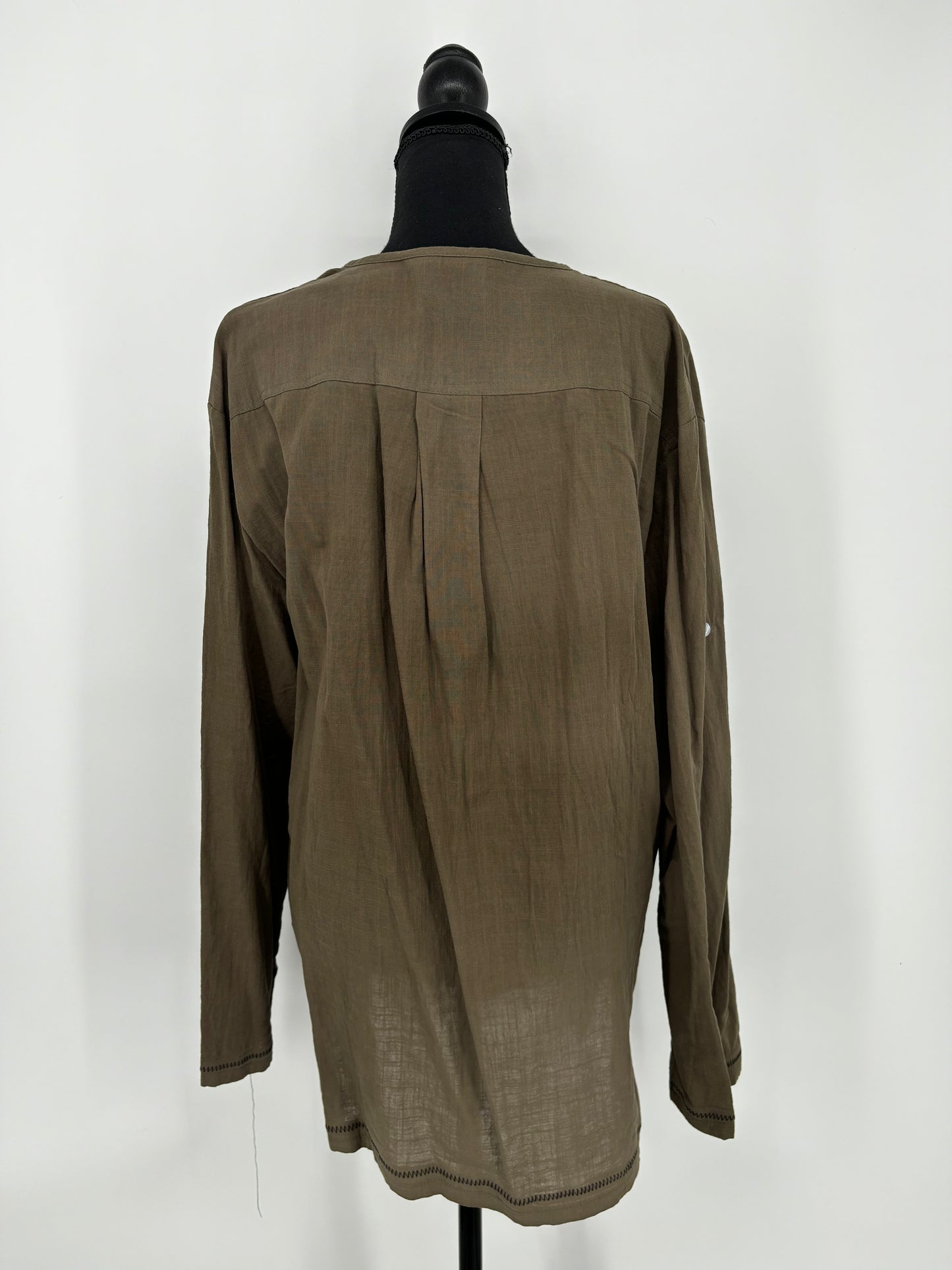 Dark Green Linen Long Sleeve Dress – Size M