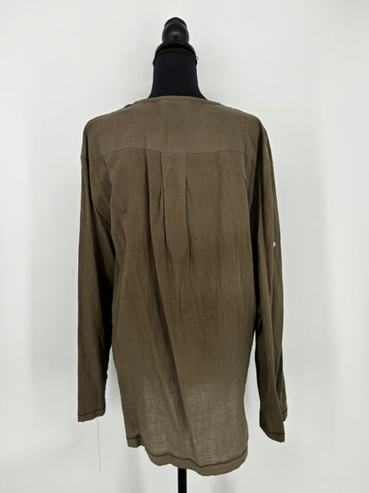Dark Green Linen Long Sleeve Dress – Size M