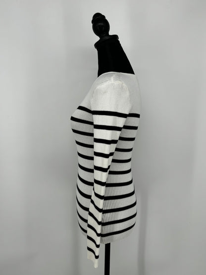 Women's Black and White Striped Long Sleeve Top – Size S