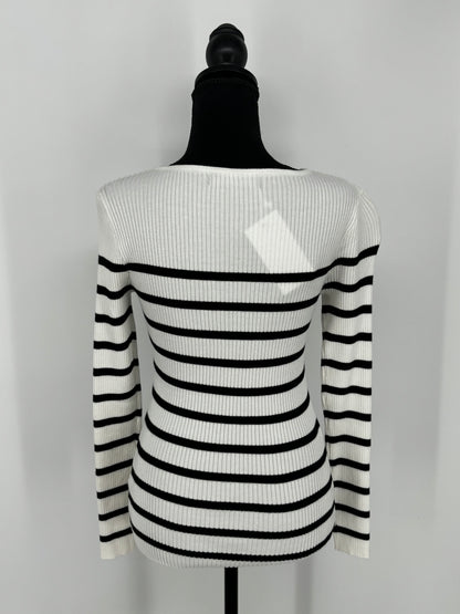 Women's Black and White Striped Long Sleeve Top – Size S