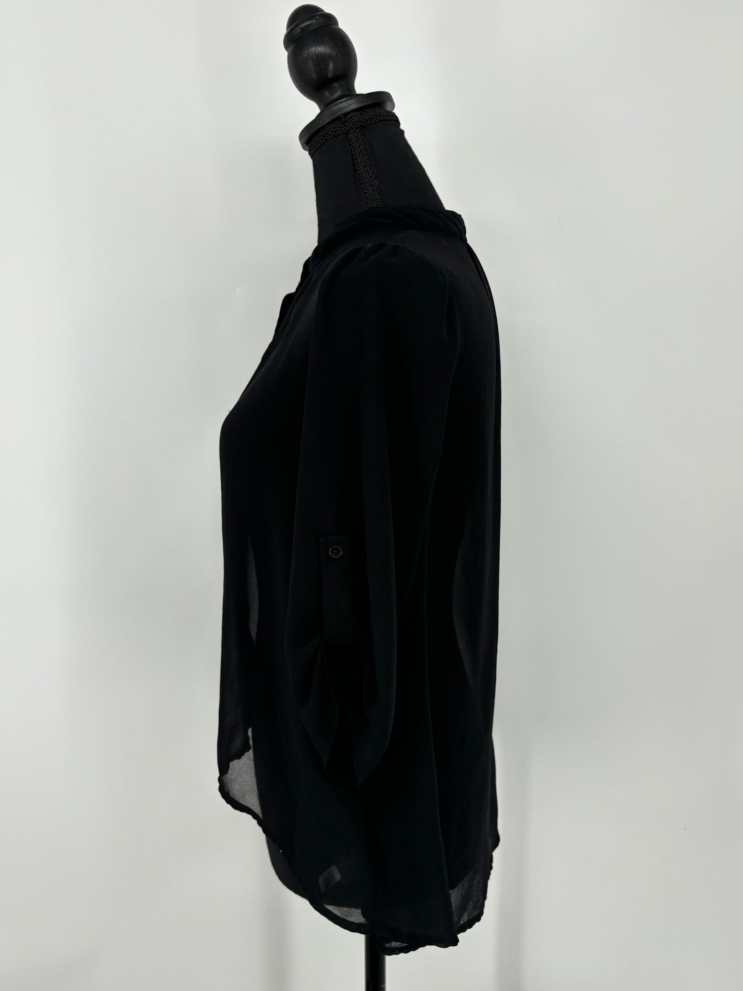 Women's Black See-Through Mesh Blouse – Size Small