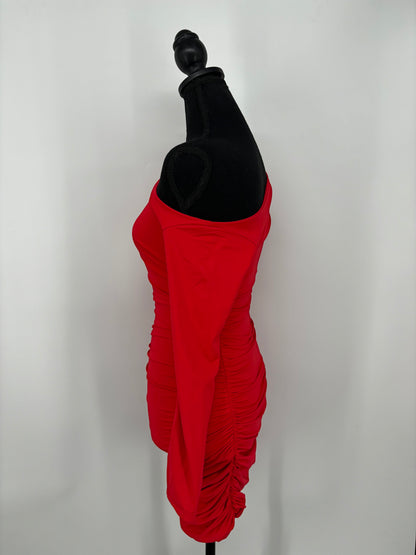 Women's Red One-Shoulder Long Sleeve Dress – Size S