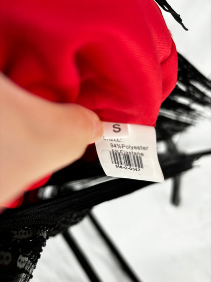 Women's Red Cami Top with Black Sequin Fringe Skirt – Size S