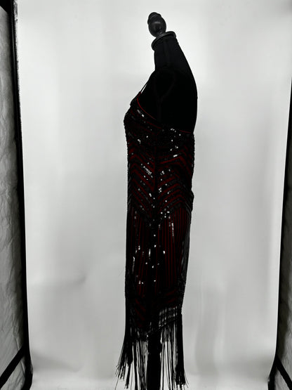 Women's Red Cami Top with Black Sequin Fringe Skirt – Size S