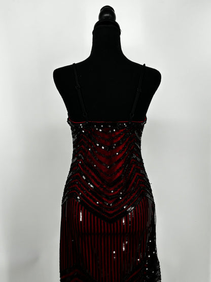 Women's Red Cami Top with Black Sequin Fringe Skirt – Size M